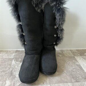 Australia Luxe Tall Black Button Boots/Fur